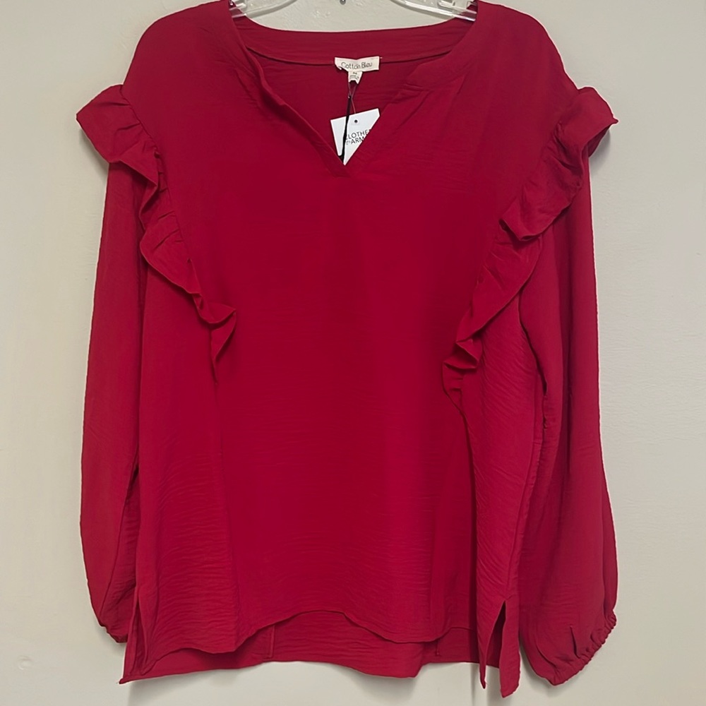 Women's Red Ruffle Blouse